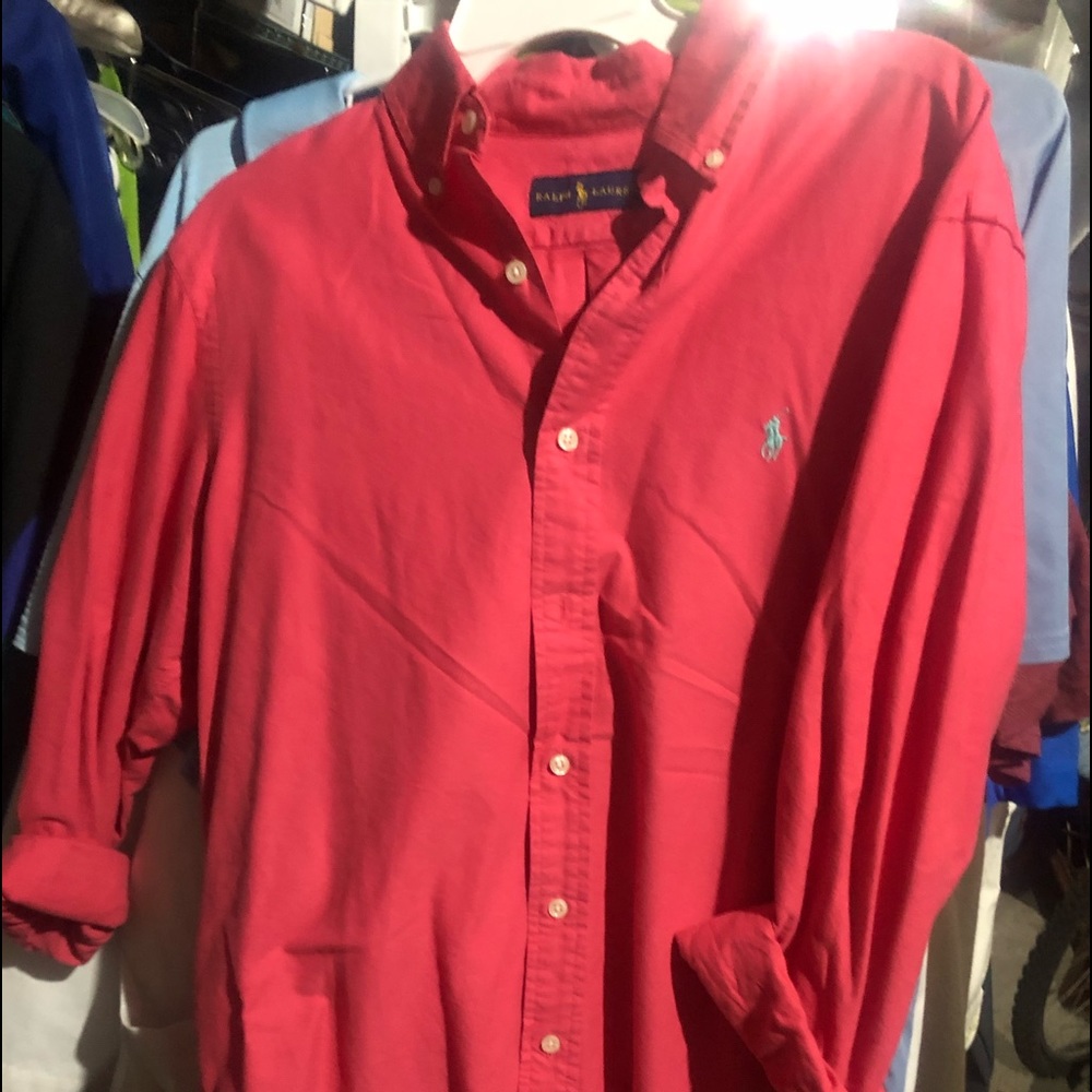 Ralph Lauren-Men’s size Medium long sleeved button down shirt. Color:watermelon